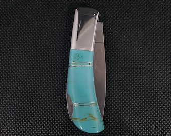 Stainless Steel Kingman Turquoise Single Bladed Knife