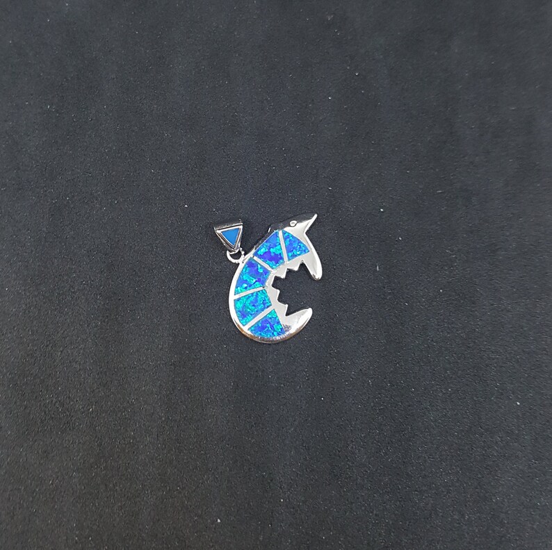 Little Bear Blue Fire Opal Sterling silver small pendant necklace