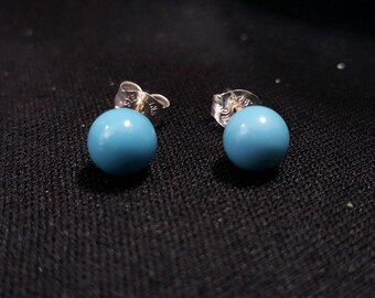 6 mm and 8 mm stone - sleeping beauty turquoise stud earrings - sterling silver