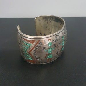 TOMMY SINGER turquoise coral Cuff bracelet SIGNED vintage image 4