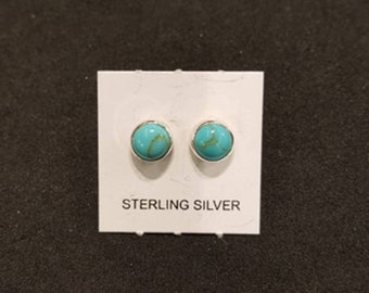 5 mm Kingman turquoise Round stud earrings - sterling silver