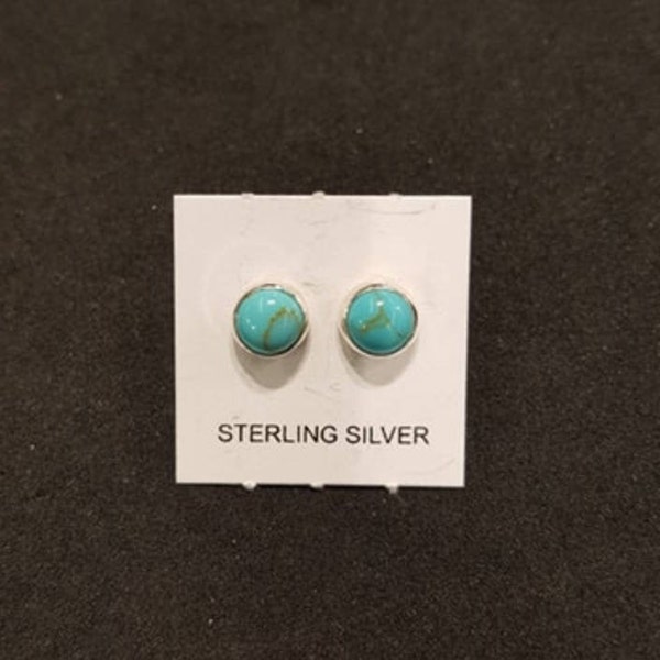 5 mm Kingman turquoise Round stud earrings - sterling silver