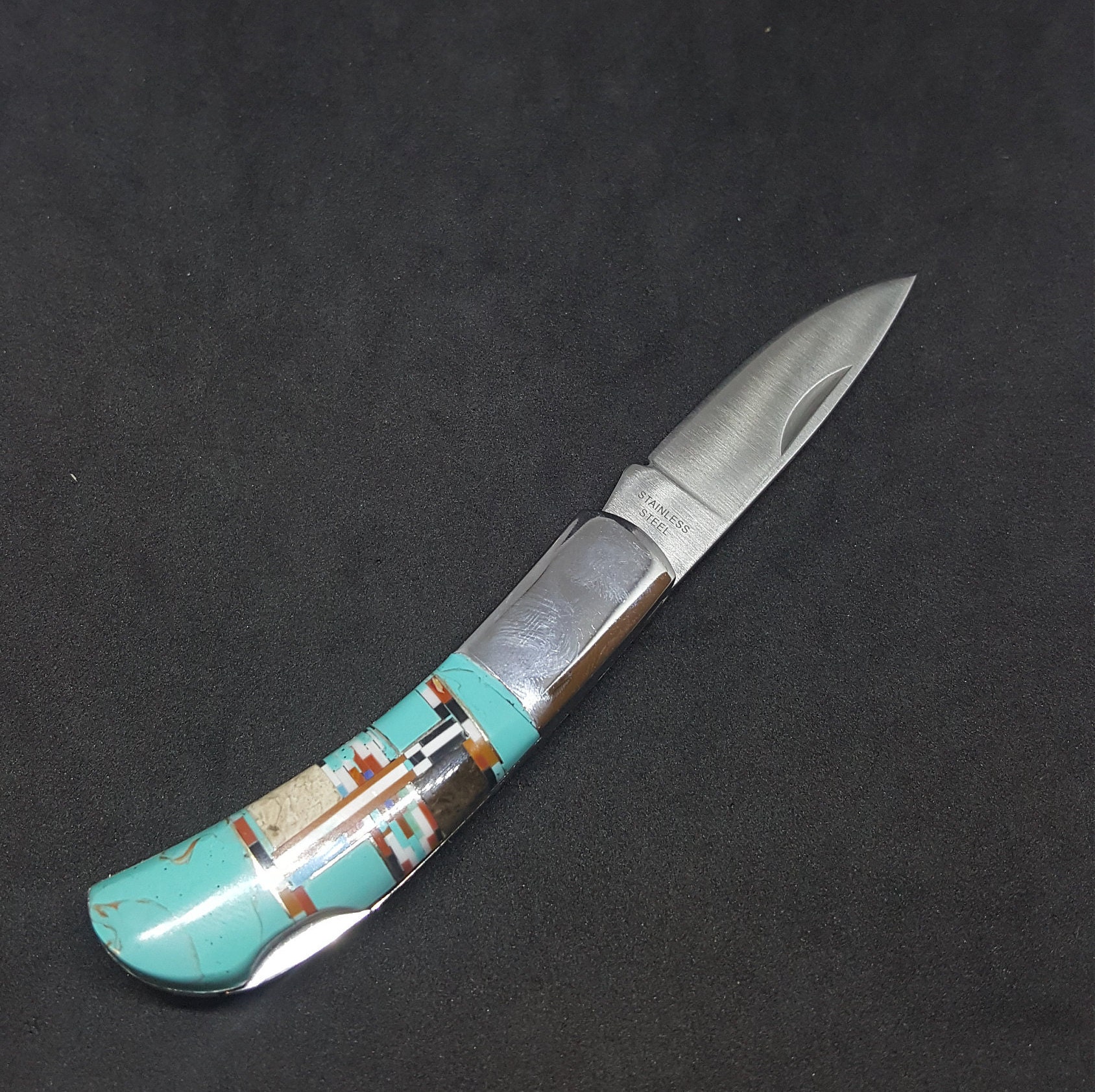 SMALL Turquoise Inlay Pocket Knife Etsy