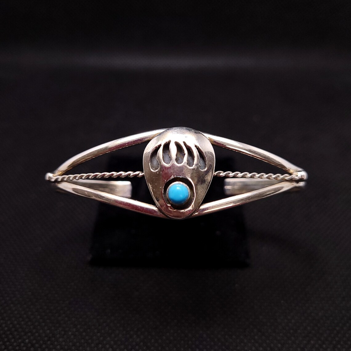 Native American Bear Claw Symbol With Turquoise Inlay Cuff Etsy