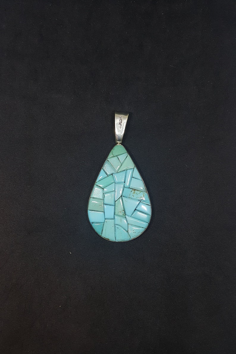 Southwest Night sky chief head mountain micro inlay sterling silver pendant necklace