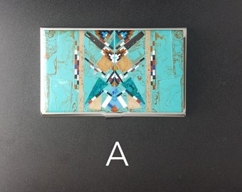 Porte-cartes de crédit incrusté de turquoise Étuis pour cartes de visite