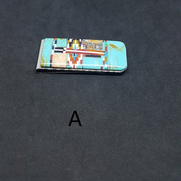 Turquoise inlay MONEY CLIP - 3/4 inches wide