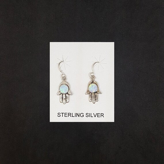 5mm Sterling Silver Opal Drop Earring in Blue 5mm Sterling Silver Opal Drop Earring in Blue