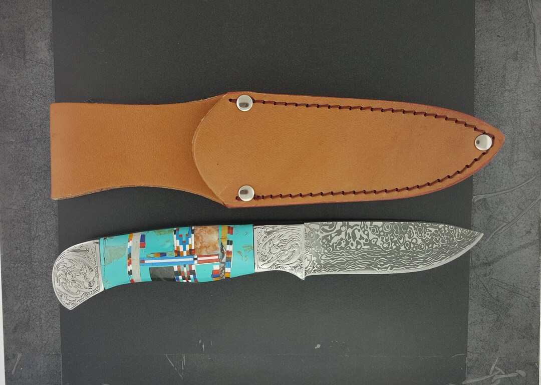 Laser Cut Blade Stainless Steel Knife Turquoise Inlay Etsy