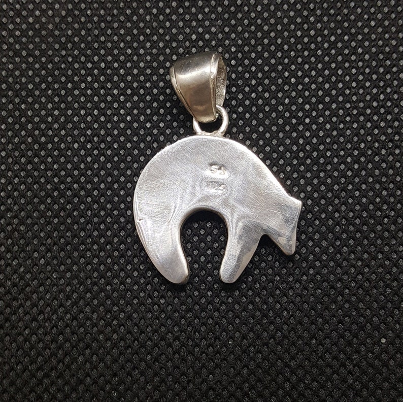Silver Bear Inlay Kingman Purple Green Turquoise Spiny Oyster Black Onyx White Mother of Pearl Pendant Necklace Sterling Silver