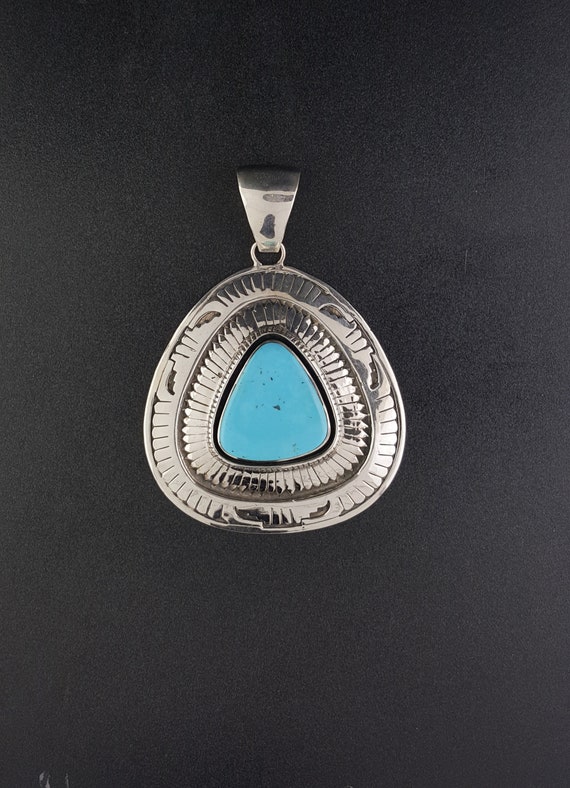 Big Navajo Kingman turquoise sterling silver penda