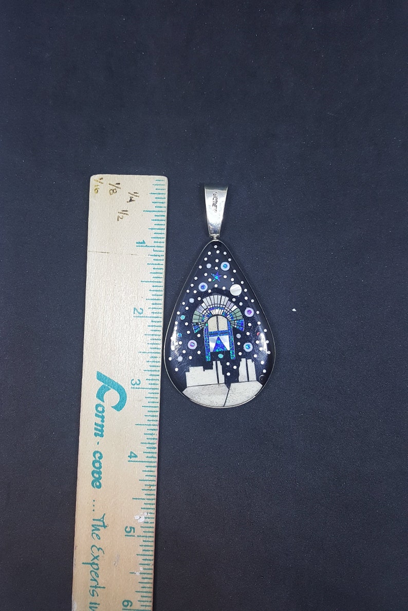 Southwest Night sky chief head mountain micro inlay sterling silver pendant necklace