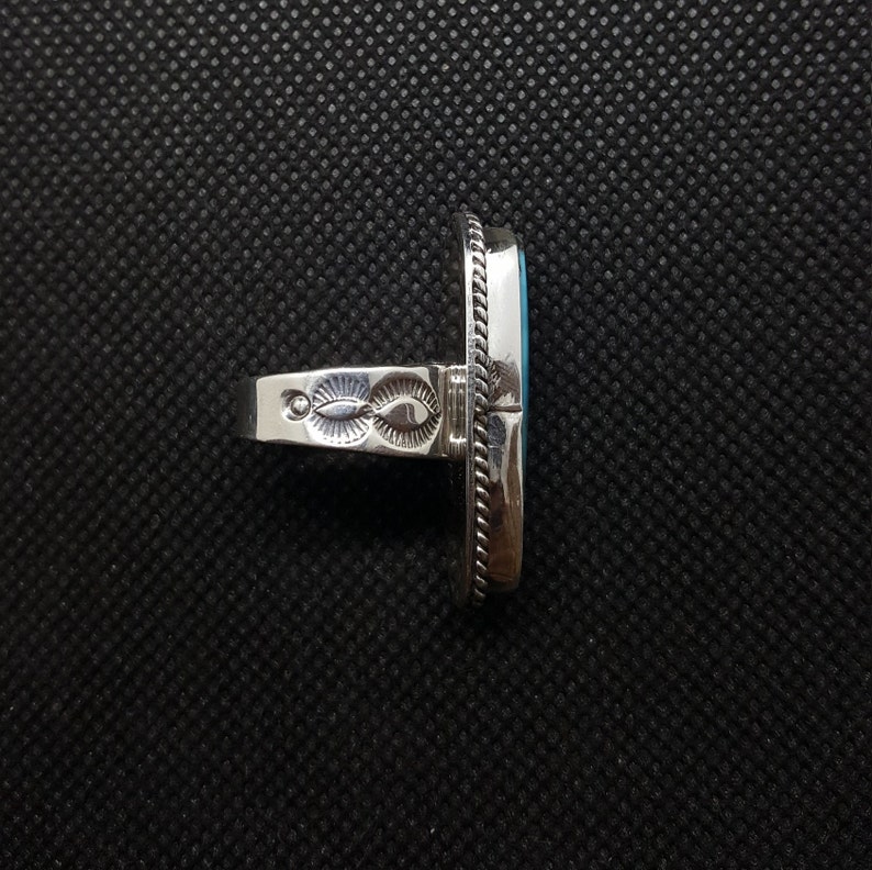 Silver Navajo Handmade Kingman Turquoise Ring Sterling Silver