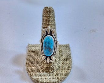 Kingman turquoise sterling silver ring - adjustable