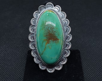 Navajo Green Turquoise Sterling Silver Ring - size 9