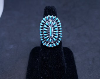 Vintage Southwest cluster petit point sleeping beauty turquoise sterling silver - adjustable ring