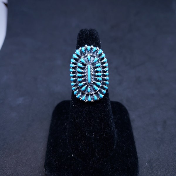 Vintage Southwest cluster petit point sleeping beauty turquoise sterling silver - adjustable ring