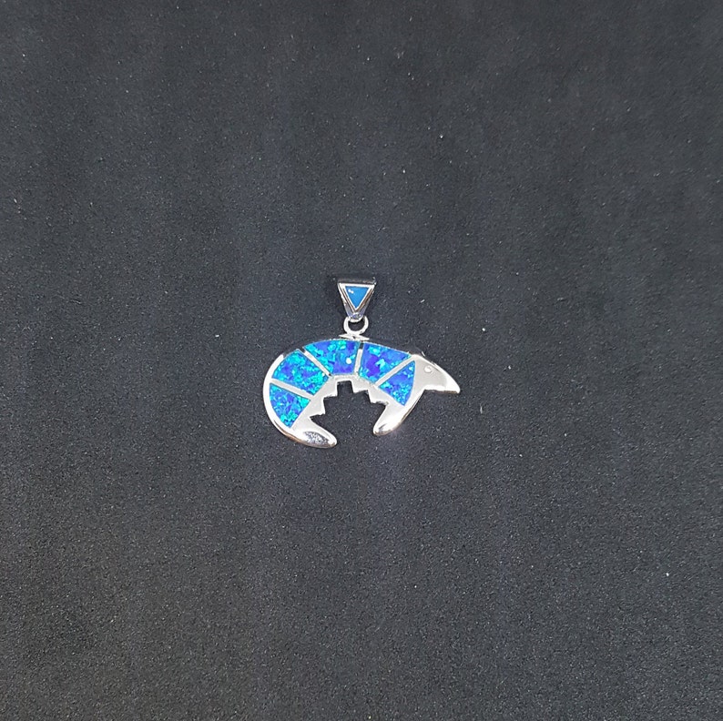 Little Bear Blue Fire Opal Sterling silver small pendant necklace