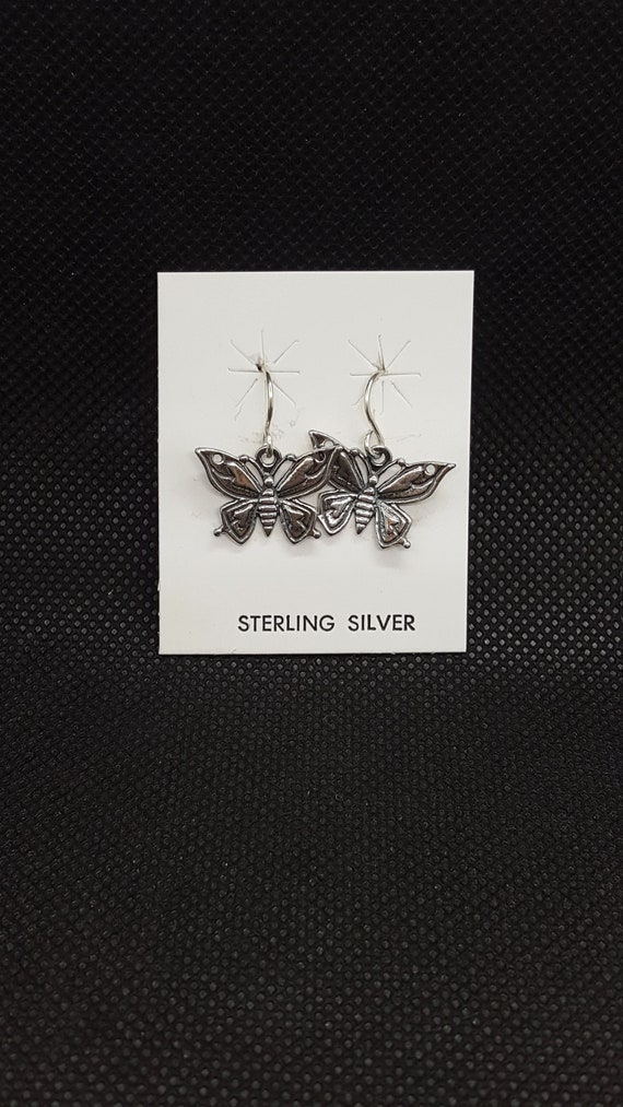 Vintage beautiful butterfly sterling silver dangl… - image 1