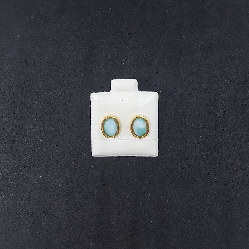 5x7mm Oval gold plated Blue Larimar post earrings