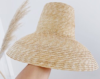 Straw Sun Hat - Tall Crown - Vintage Style - Natural Straw Color