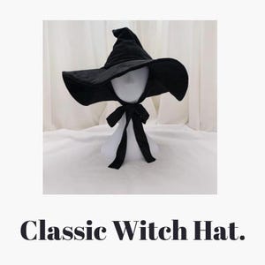 Witch Hat with Ribbon - Black - Classic Halloween Costume - Retro Vintage Witches Hat Velvet - Fancy Witch Hat for Women - Witch Costume