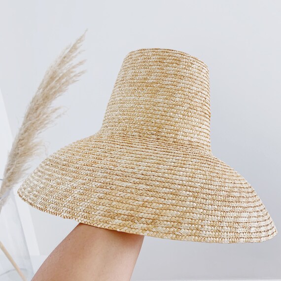Straw Sun Hat Tall Crown Vintage Style 