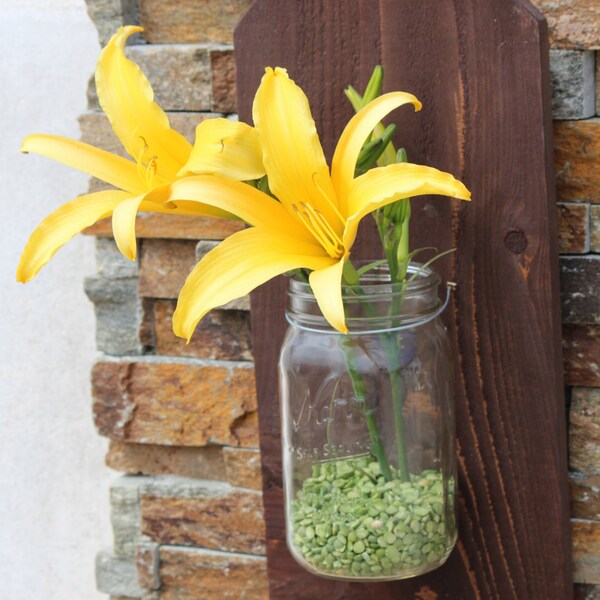Mason Jar Wood Mounted Candle Holder / Flower Vase