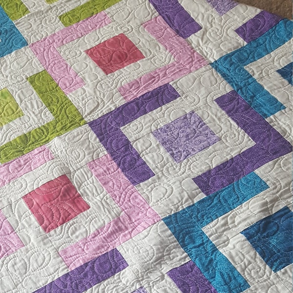 Easy Baby Quilt Pattern - Beginner Quilt Pattern - Jaded Chain Quilt Pattern -PDF Download