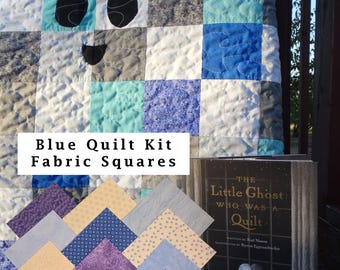 Quilt Kit Blue The Little Ghost Who Was a Quilt Kit 5" Charm Square precut fabric full kit is fabric +book +pattern Blue Cream Purple Quilt