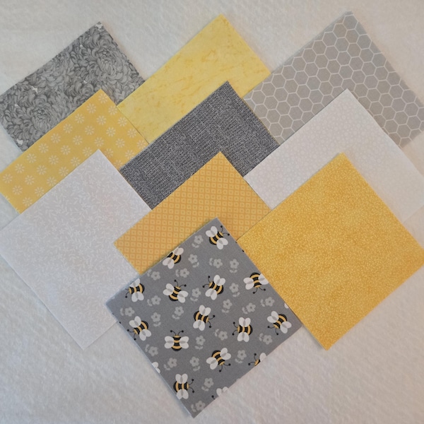 Bees Baby or Lap Quilt Kit, 5" Pre-cut Quilt Fabric Squares, Charm Pack, Fleece Back, Honey Bee, Bubble Bee, Fabric Yellow Grey Baby or Lap