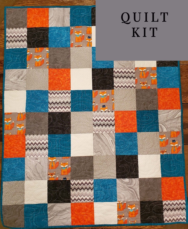 Fox Teal and Orange Baby Quilt Kit for Beginner Precut Baby Etsy