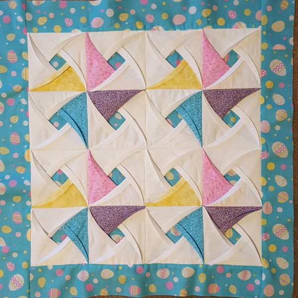 Pinwheel Surprise Quilt Block Pattern Pinwheel Quilt Pattern Folded Fabric Quilt -PDF Download