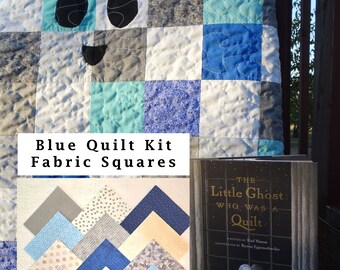 Quilt Kit Blue The Little Ghost Who Was a Quilt Kit (full kit includes fabric and book) Blue and Cream Quilt Squares precut quilt fabric