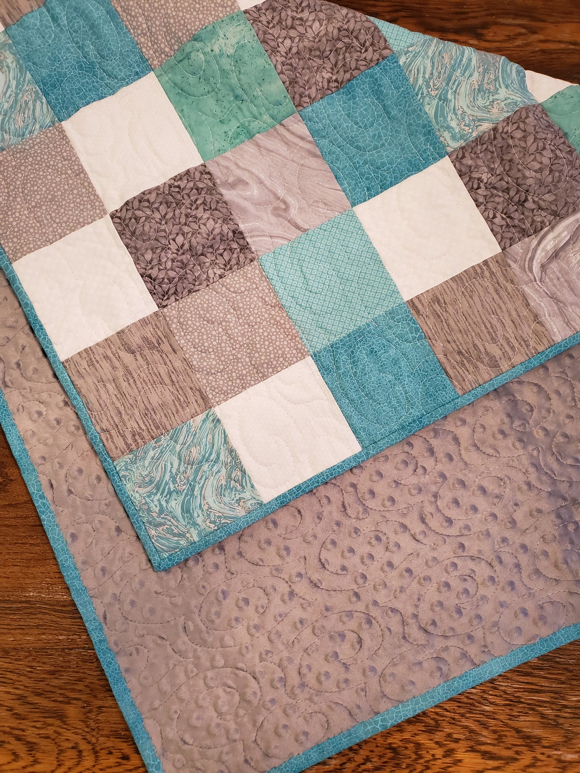 Teal and Grey Baby Quilt Kit Precut Quilt Fabric Squares Etsy