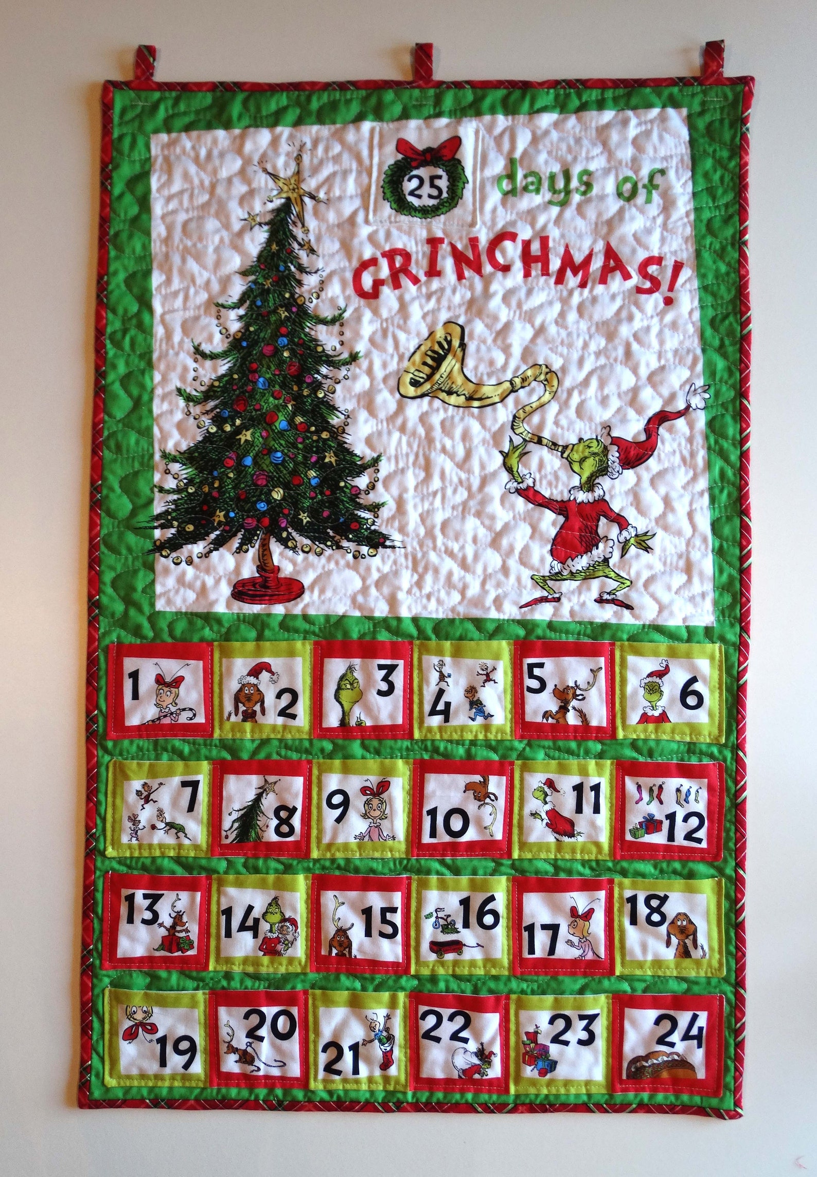 Dr Suess Grinch Christmas Advent Calendar Quilted Wall Hanging Etsy