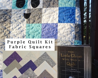 Quilt Kit Purple The Little Ghost Who Was a Quilt Kit, 5" Purple & White Quilt Square precut fabric full kit includes fabric, book, pattern