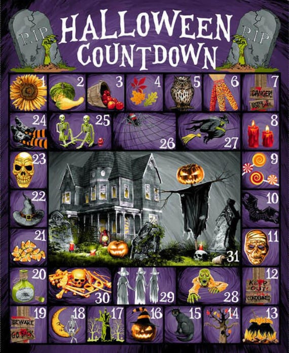 Halloween Countdown Calendar Fabric Panel Quilt Kit: 31 Days Advent