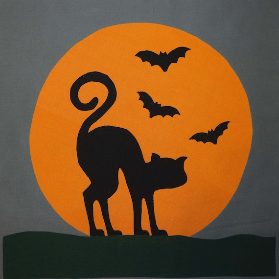 Halloween Cat Applique Quilt Block Pattern