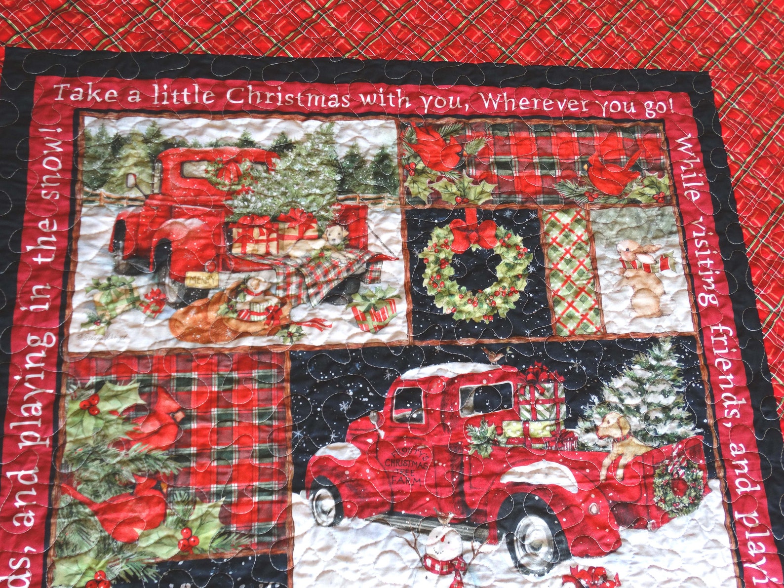 Christmas Red Truck Quilt Fleece backing / Holiday Throw Quilt Etsy