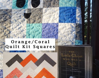 Quilt Kit Orange The Little Ghost Who Was a Quilt Kit full kit includes fabric + book Orange/Coral & White Quilt Squares precut quilt fabric