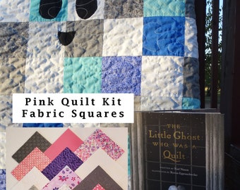 Quilt Kit Pink The Little Ghost Who Was a Quilt Kit full kit includes fabric and book Pink, Purple & White Quilt Squares precut quilt fabric
