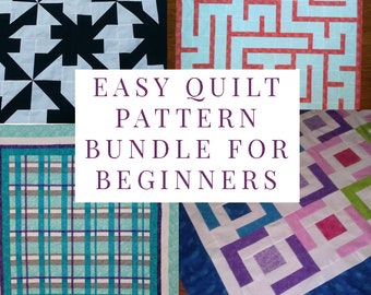 Quilt Pattern Bundle, Easy Lap or Baby - Pretty in Plaid, Jaded Chain, Modern Aztec, Amazement, Great for Beginners