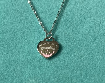 Inspired theme park pink enamel heart sterling silver pendant necklace #disneyland