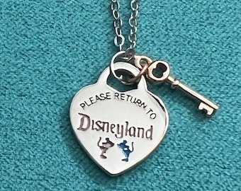Sterling silver blue enamel with pink Minnie Mouse heart and key sterling silver pendant necklace #disneyland