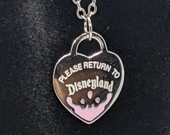 Inspired Disneyland California pink enamel heart sterling silver pendant necklace #pleasereturntodisneyland