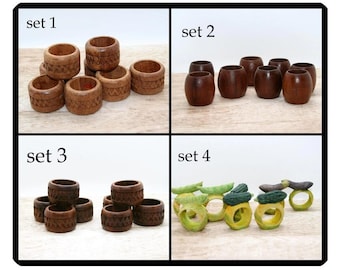 Vintage carved wood napkin ring holder sets, Set of 8 wood napkin ring, Set of vegetable wood napkin ring holder, table setting entertaining