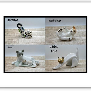 Vintage Ceramic Porcelain cat figurines, Black cat ceramic with glass eyes, Nanco cat Chelsea Mass USA, Cat vase with porcelain flowers
