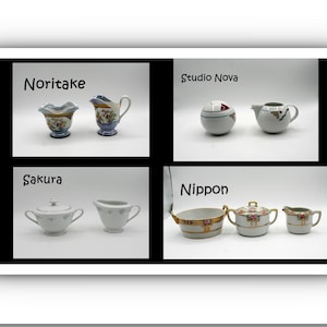 ensemble de sucriers crème vintage du milieu du siècle, sucre crémier Noritake lustré, sucre crémier Nippon, sucre crémier Sakura, Studio Nova