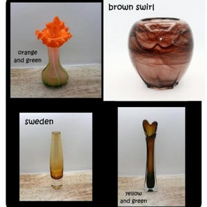 Vintage art glass vase, midcentury 70s  blown glass flower vase, brown blown glass swirl art deco style vase, midcentury blown glass vase